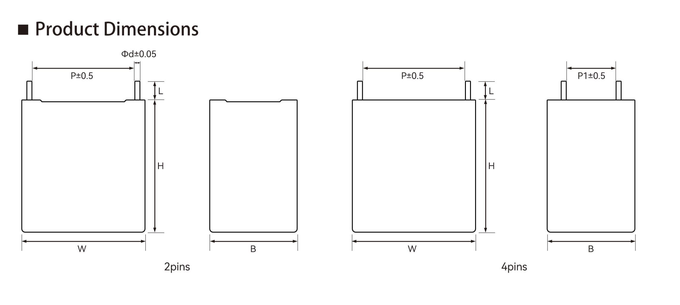 MDP series dimensions and rated ripple-current conditions